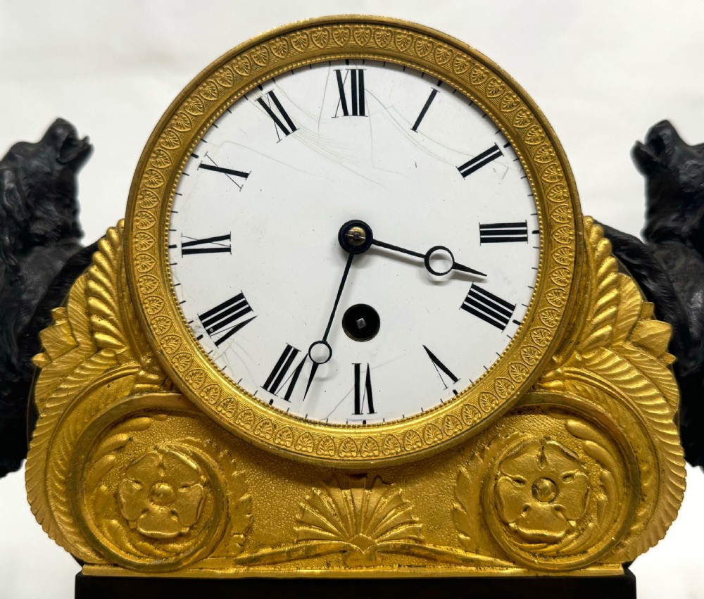 Antique Regency Gilt Bronze Chain Fusee Mantel Clock With Spaniel Dogs Working View III