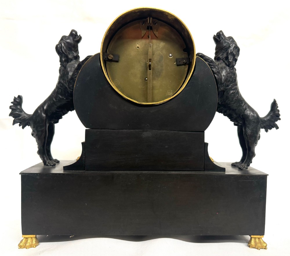 Antique Regency Gilt Bronze Chain Fusee Mantel Clock With Spaniel Dogs Working View XI