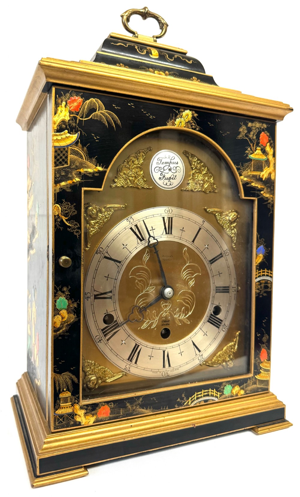 Stunning Musical Elliot London Black Chinoiserie Musical Clock Lacquered Harrods