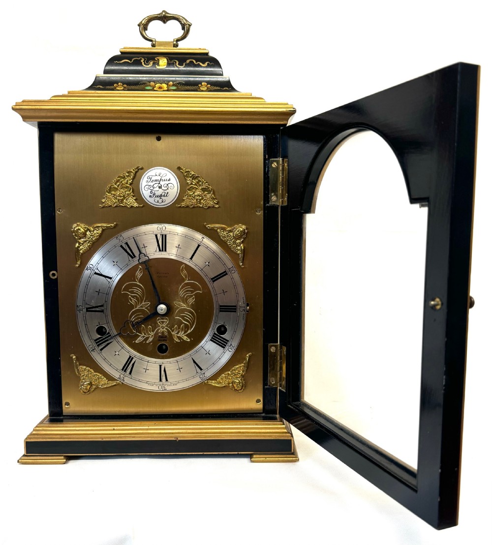 Stunning Musical Elliot London Black Chinoiserie Musical Clock Lacquered Harrods View II