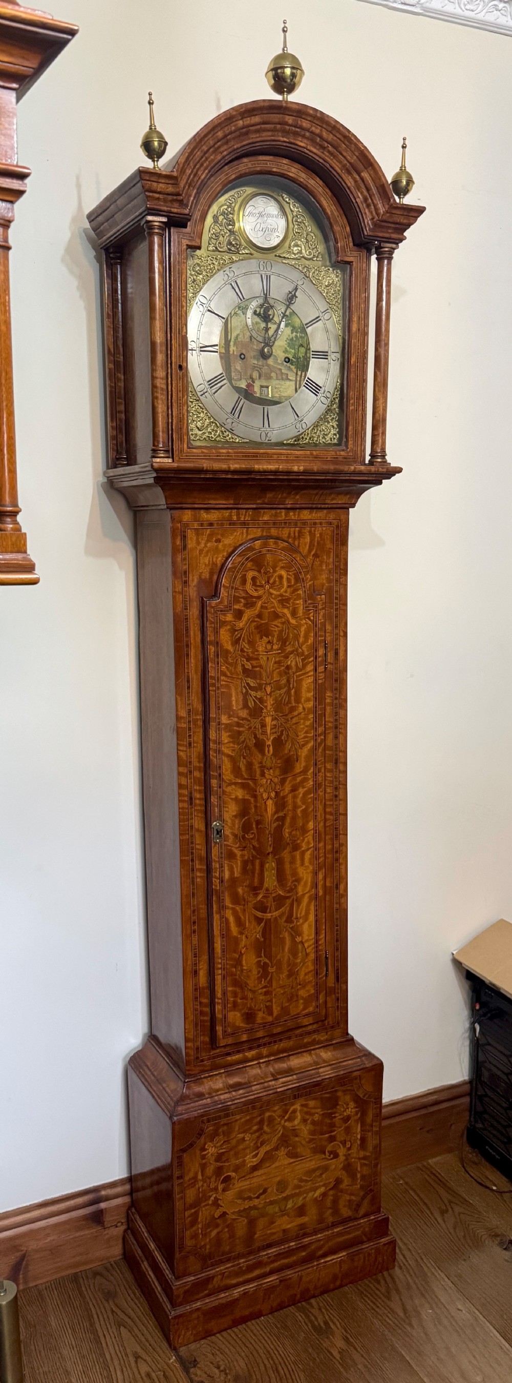 Antique Matquetry Inlaid Satin Wood Grandfather Clock By Thomas Reynolds Oxford