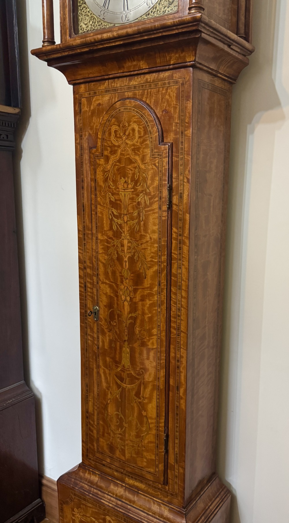 Antique Matquetry Inlaid Satin Wood Grandfather Clock By Thomas Reynolds Oxford View XI