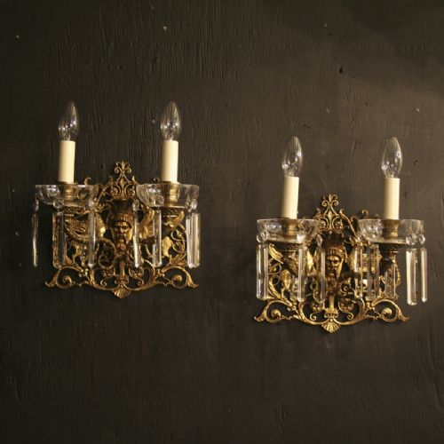 An English Pair of Gilded Cast Brass Antique Wall Lights