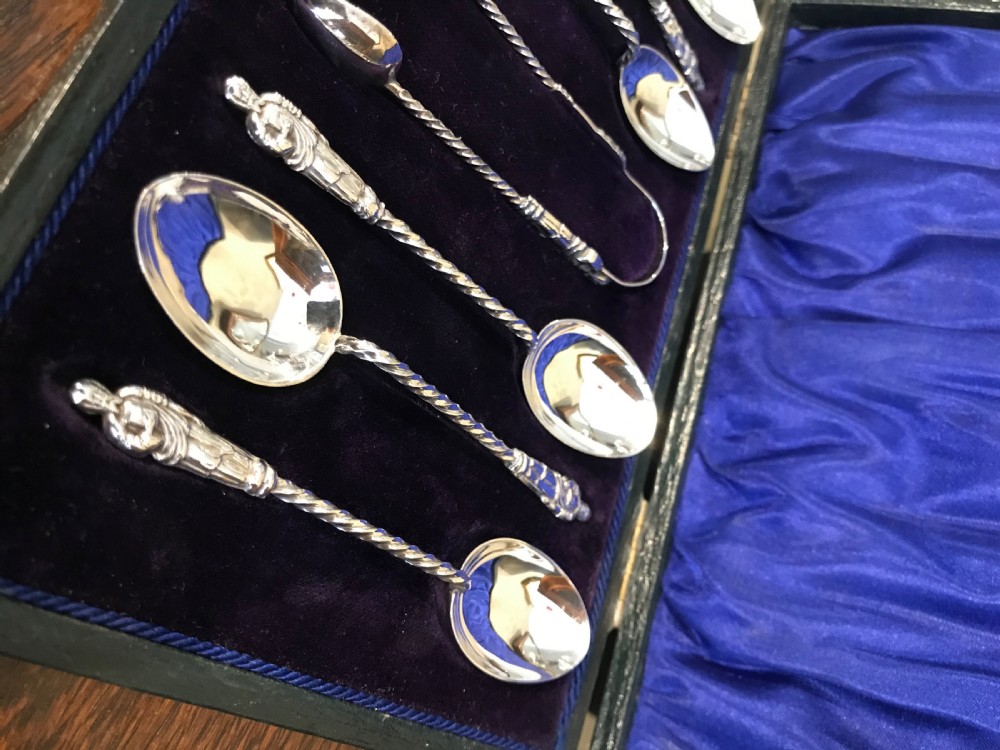 Quality Edwardian Solid Silver Apostle Spoon Set, hallmarked Birmingham 1910 by William Devenport View II
