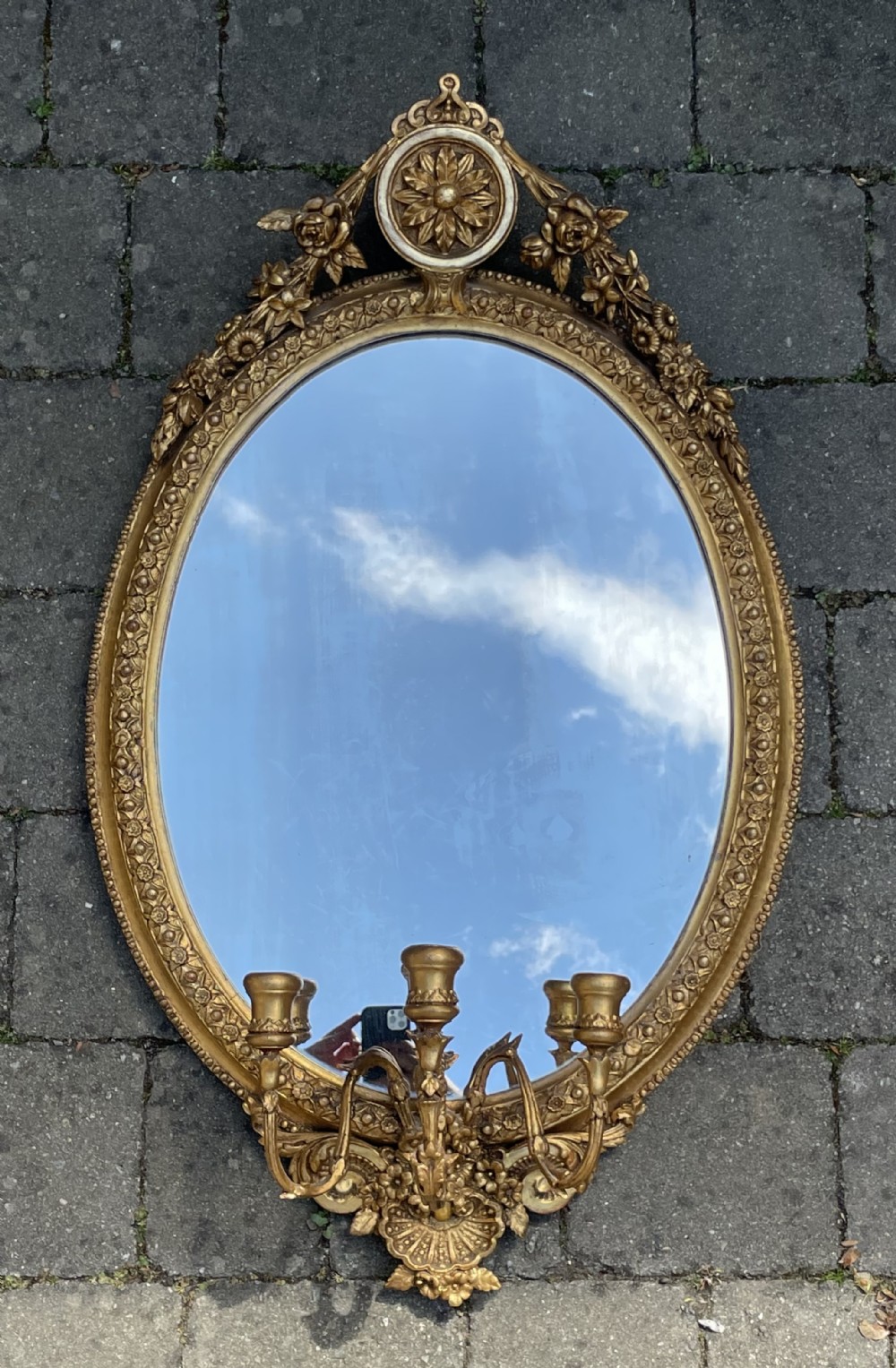 19th Century Gilt Oval Girandole Wall Mirror