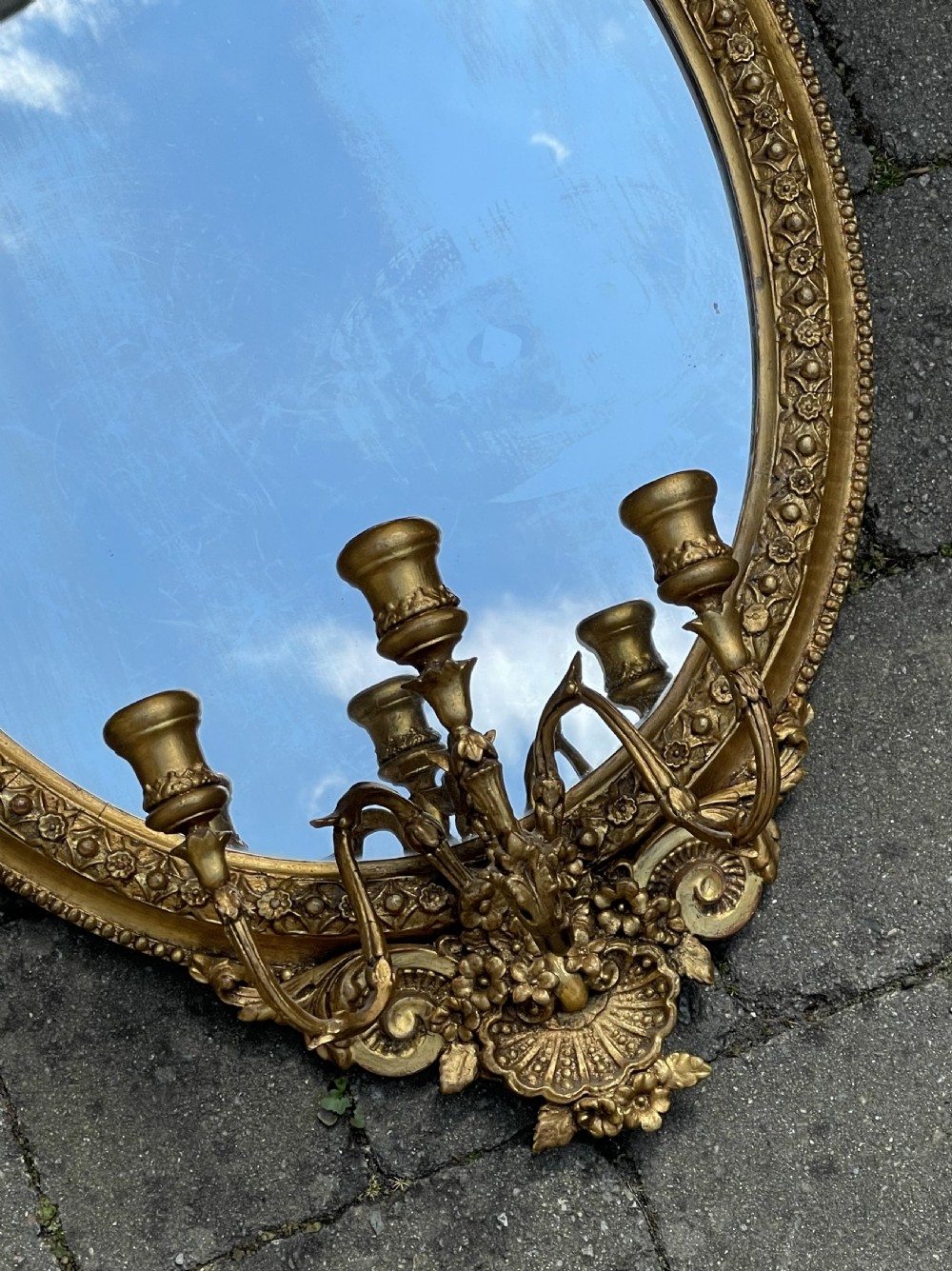 19th Century Gilt Oval Girandole Wall Mirror View II