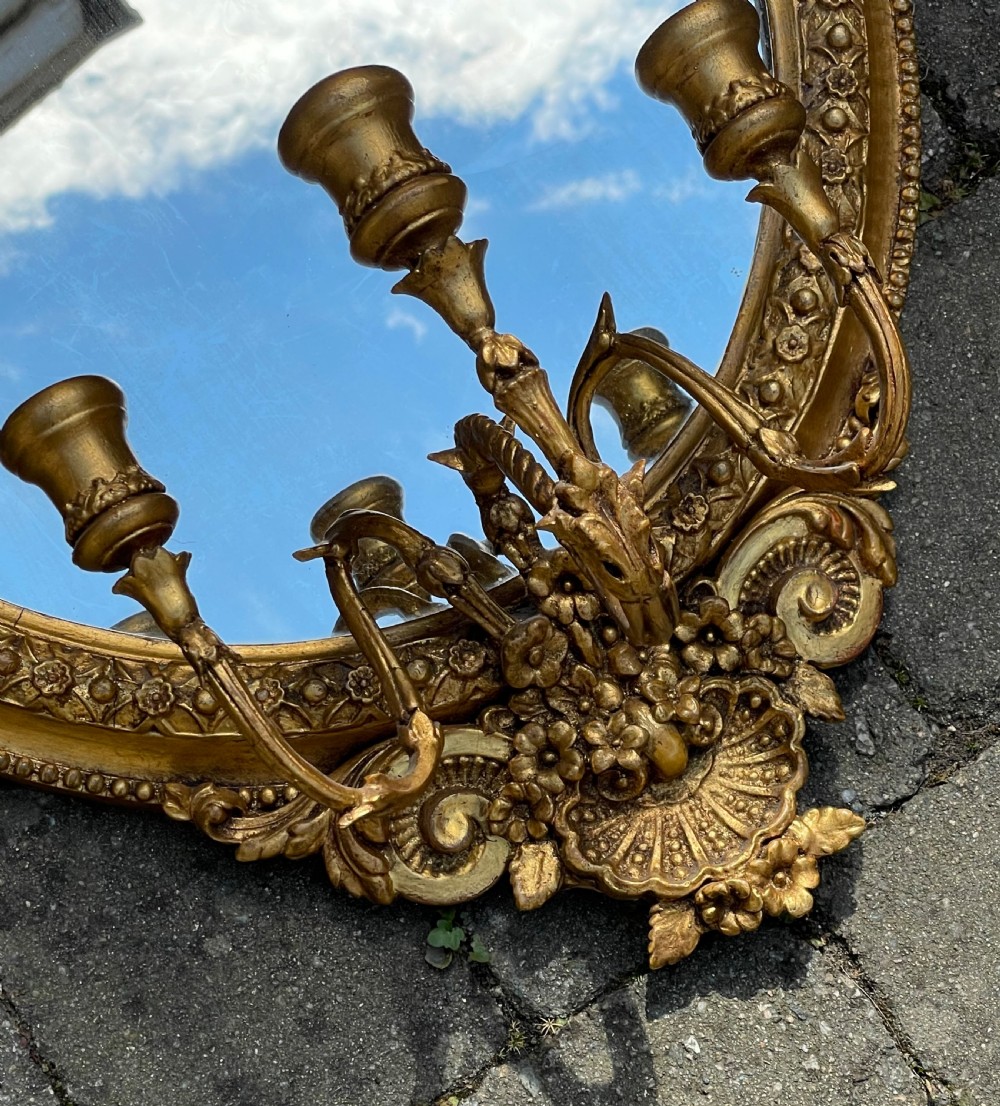 19th Century Gilt Oval Girandole Wall Mirror View III