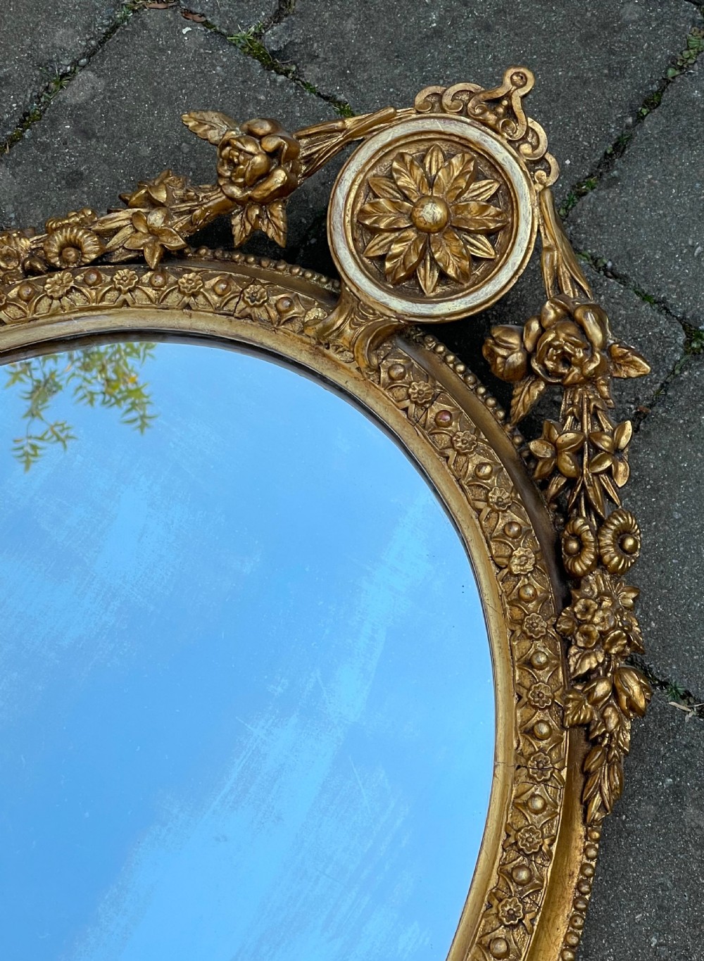 19th Century Gilt Oval Girandole Wall Mirror View VI