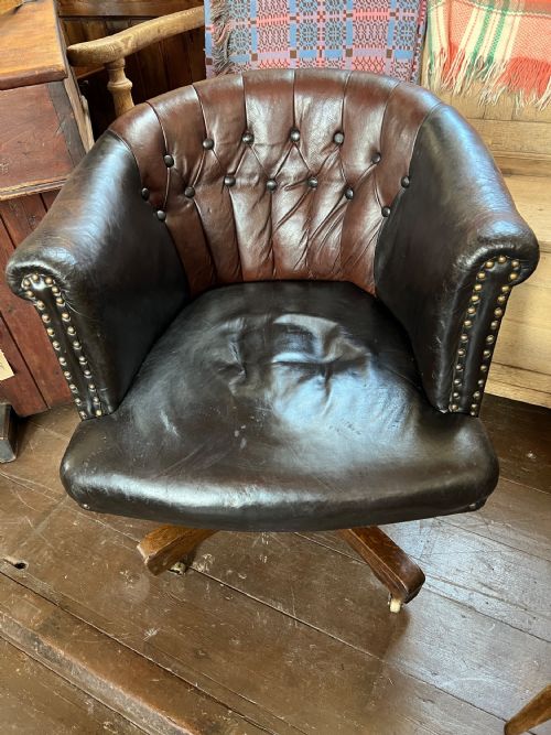 Original Victorian barrel back leather swivel & tilt  desk chair 