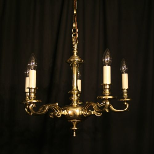 An English Cast Brass 5 Light Antique Chandelier