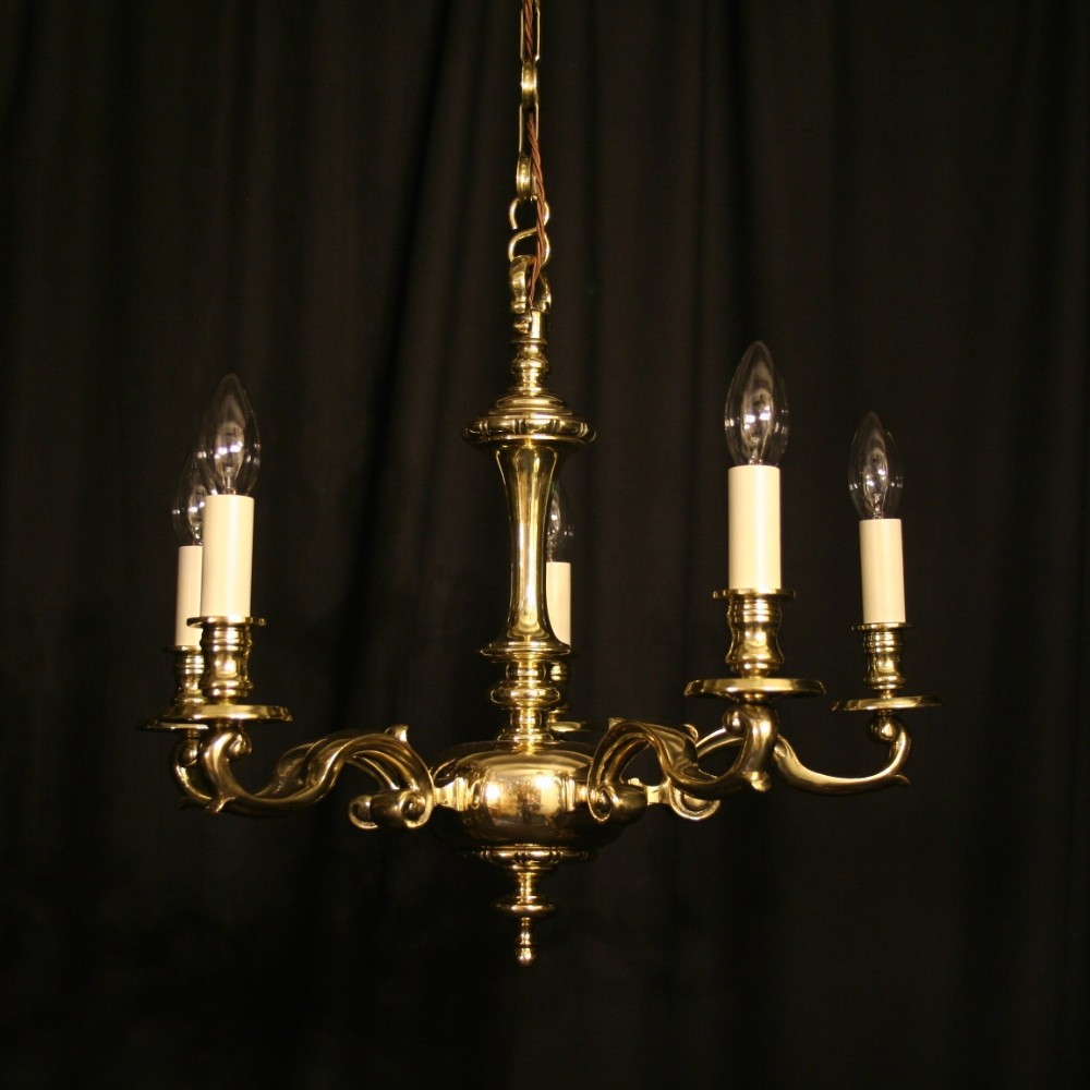An English Cast Brass 5 Light Antique Chandelier