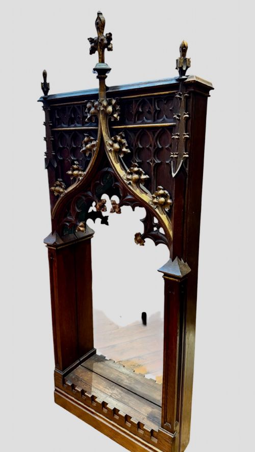 19TH CENTURY GOTHIC OAK MIRROR - ADDITIONAL PHOTO 1