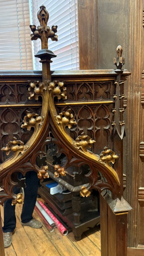 19TH CENTURY GOTHIC OAK MIRROR - ADDITIONAL PHOTO 12