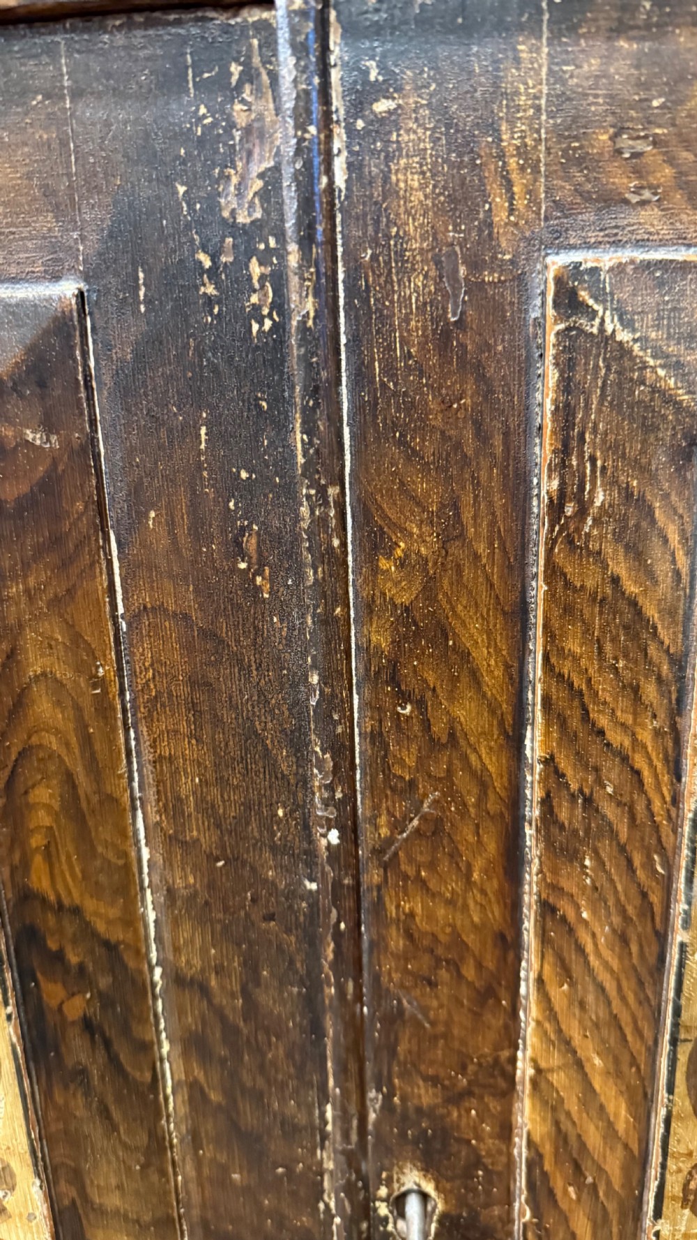 A nineteenth-century warm brown wooden tabletop collectors cabinet featuring intricate foliate marquetry inlay panels on the twin doors and top. View XIV