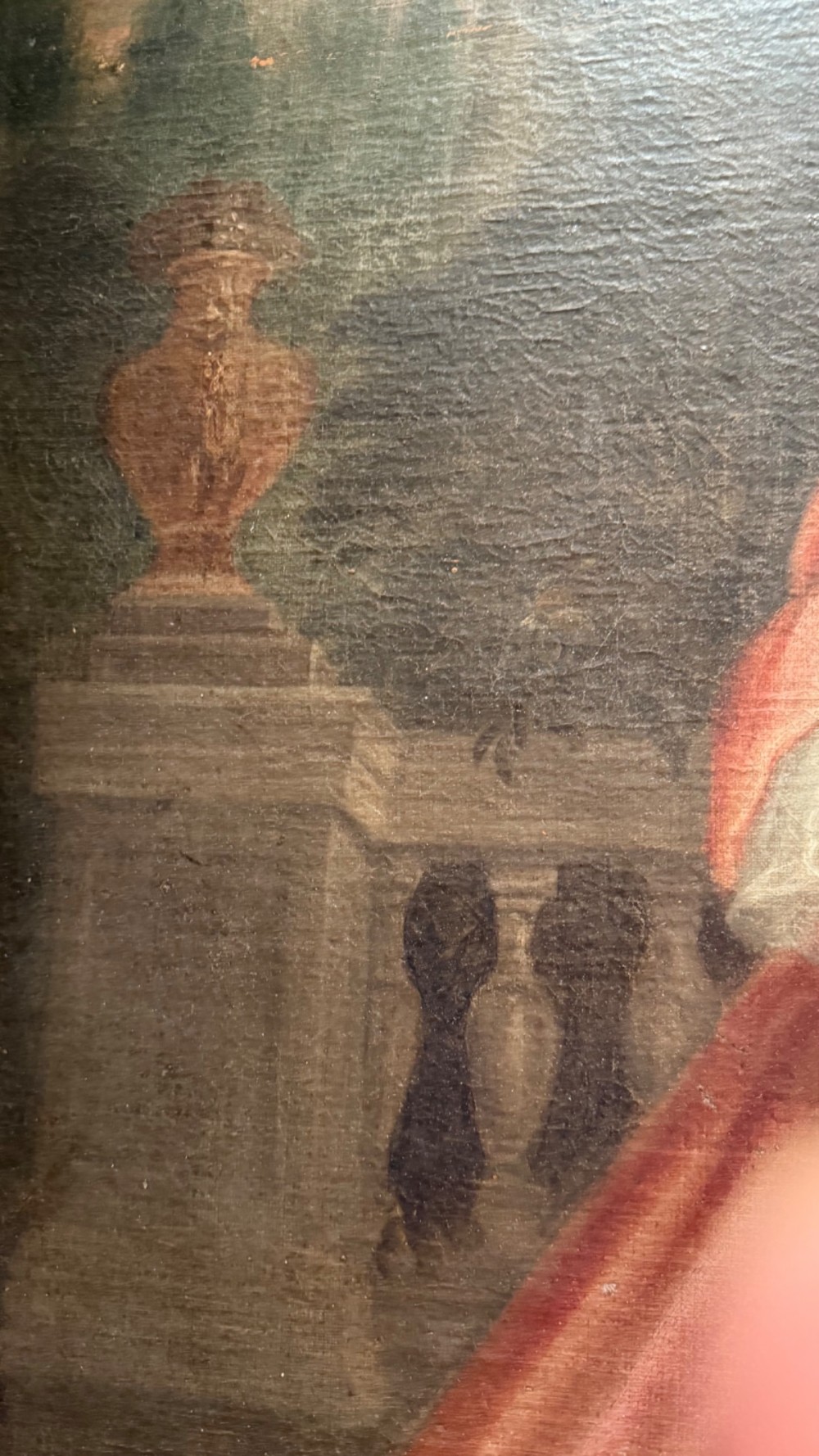 An eighteenth-century oil painting of a young girl in a pink dress holding a floral wreath, set alongside a lamb within an elaborate gold gilt frame. View XI