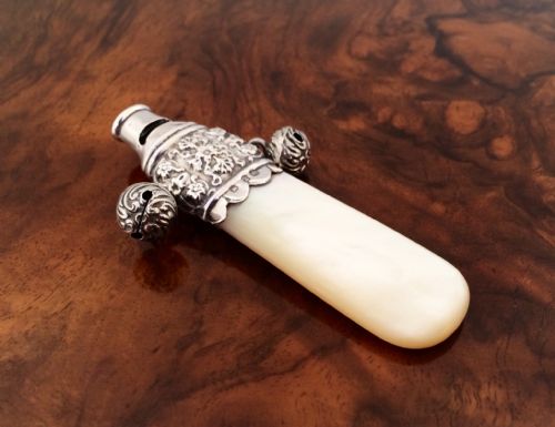 Quality Victorian Silver Baby Rattle & Whistle