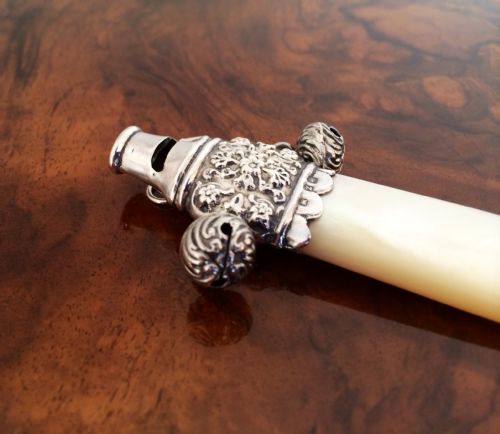 fig 1. Quality Victorian Silver Baby Rattle & Whistle