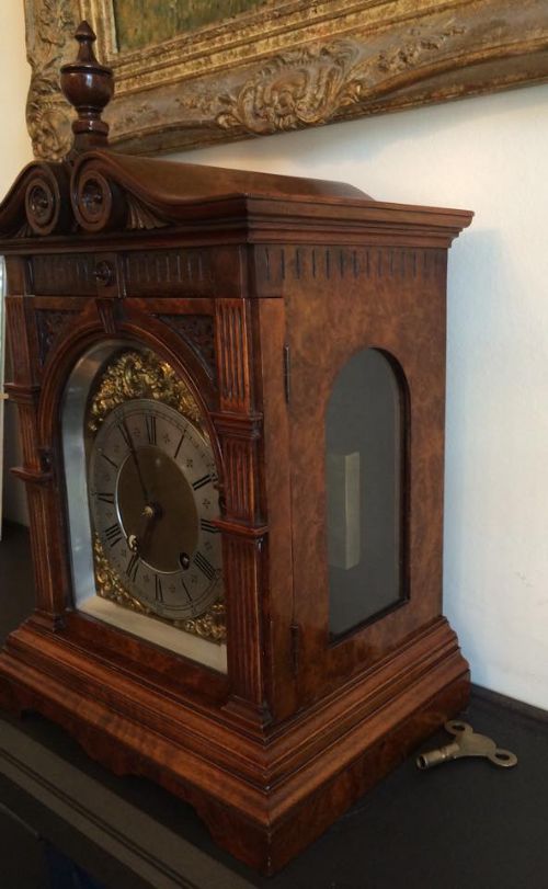fig 1. Very Pretty Walnut Lenzkirch Mantle Clock