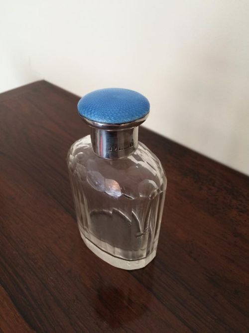 Guilloche Enamel & Silver Dressing Table Jar/scent Bottle