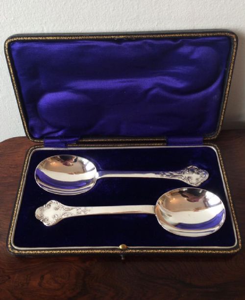 Pair of Edwardian Silver Serving Spoons, 1909