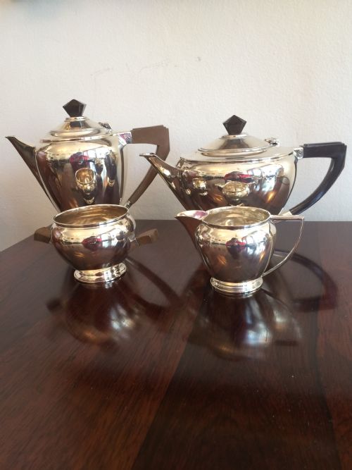 Art Deco Solid Silver Tea Service, 1,262 Grams