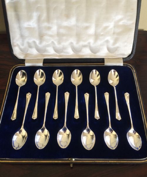 12 Silver Teaspoons by Atkin Bros