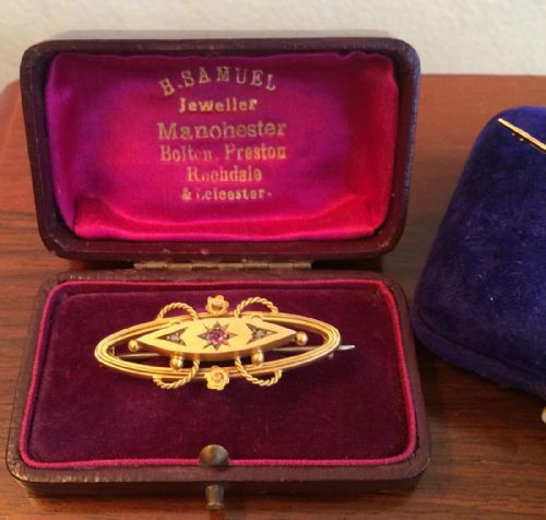 9ct Gold Ruby & Diamond Brooch, Chester 1918