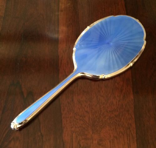 Blue Guilloche Enamel & Silver Mirror