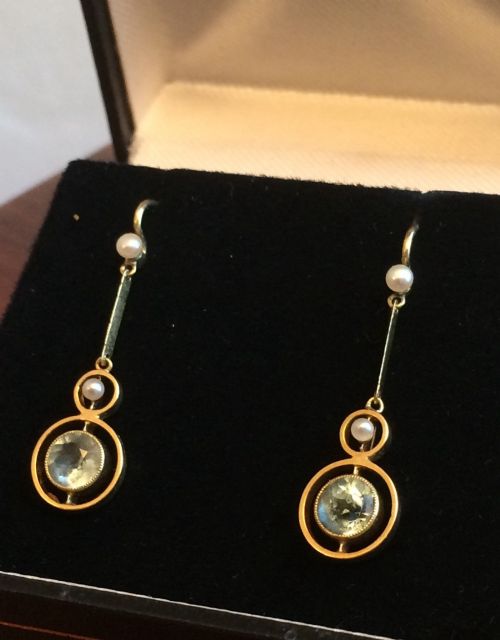 Antique 15ct Gold & Aquamarine Earrings