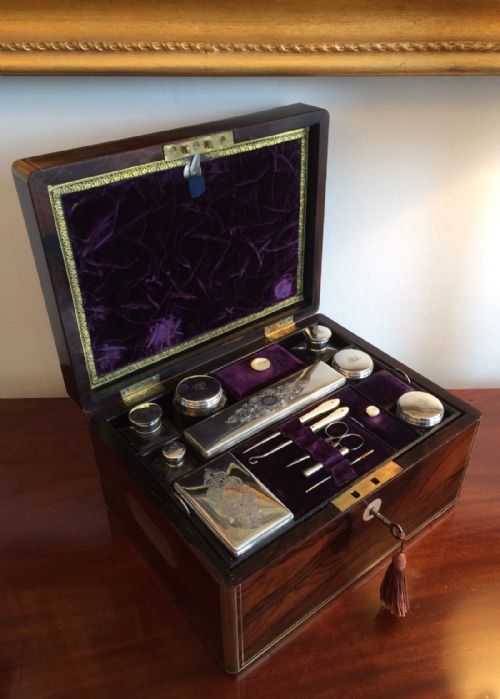 Early Victorian Rosewood Ladies Dressing Case or Vanity Box, 1843