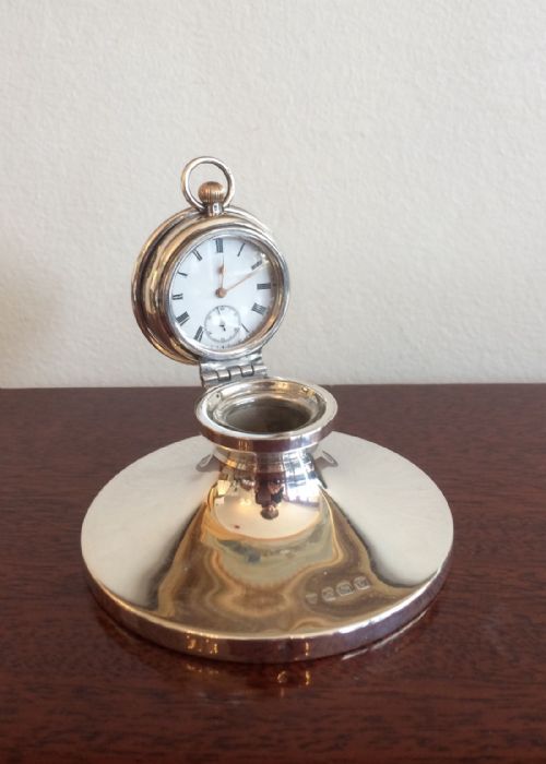 George V Silver Inkwell & Pocket Watch