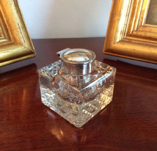 Victorian Glass & Silver Inkwell, 1901