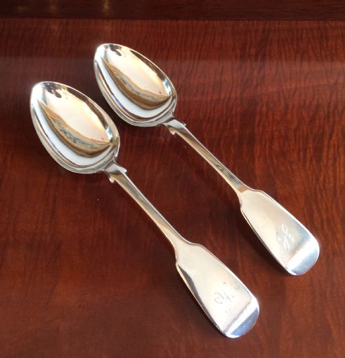 Pair Victorian Silver Dessert Spoons, Exeter 1839