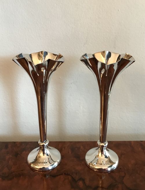 Pair Edwardian Silver Vases, 1909