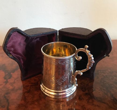 Victorian Silver Christening Cup Tankard, 1872, Original Box