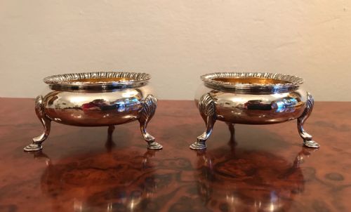 Pair Victorian Solid Silver Cauldron Salts, Hallmarked London 1863 by Daniel & Charles Houle
