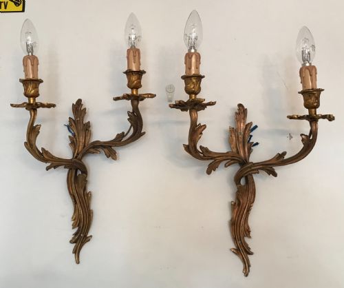 Pair French Cast Brass Wall Lights