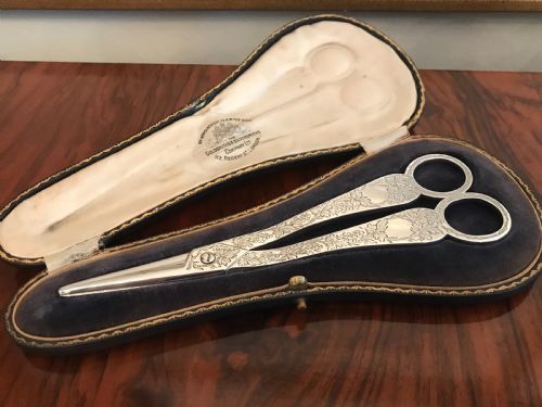 Beautiful Pair Edwardian Solid Silver Grape Scissors