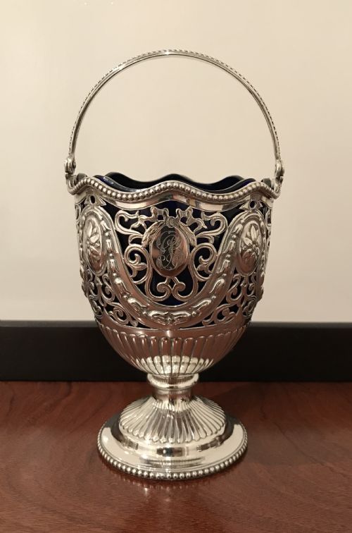 Impressive Victorian Silver Sugar Basket, 1876