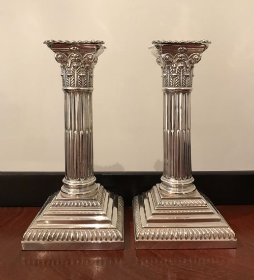 Beautiful Pair Edwardian Solid Silver Candlesticks, 1910