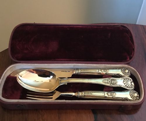 Superb William IV Silver Gilt Christening Set by George Unite, Hallmarked Birmingham 1832/33