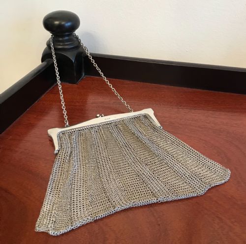 Quality George V Silver Chain Mail Evening Bag Purse