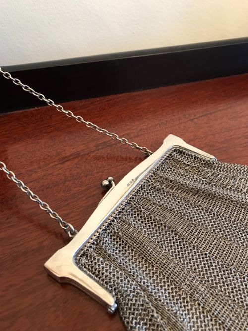 fig 1. Quality George V Silver Chain Mail Evening Bag Purse