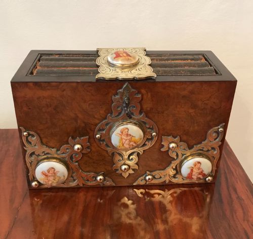 Rare Victorian Burr Walnut & Brass Bound Book Safe