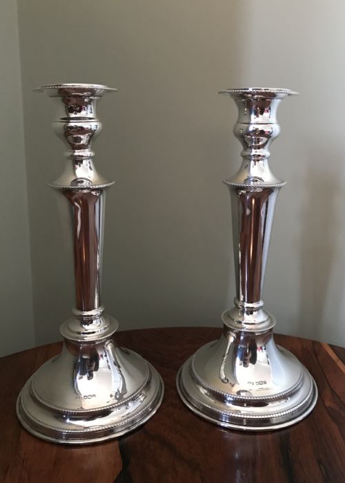 Good Pair Solid Silver Candlesticks by E Viner