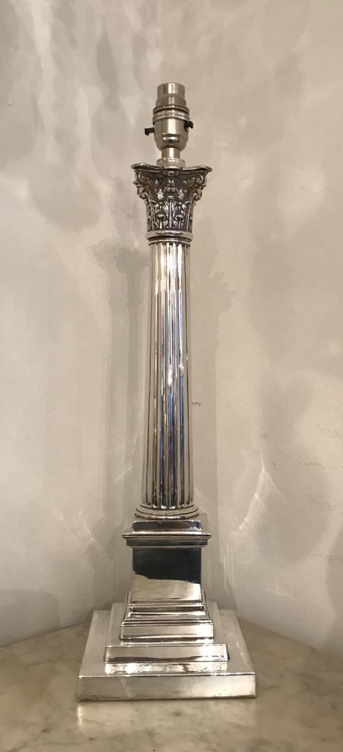 Edwardian Silver Plated Corinthian Table Lamp