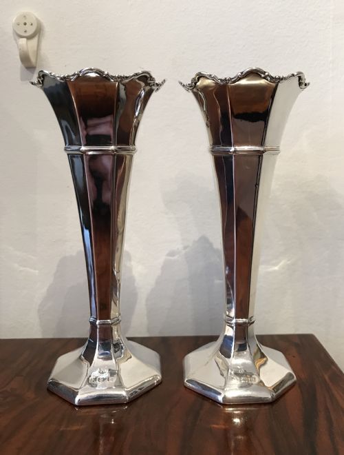 Pair George V Solid Silver Vases