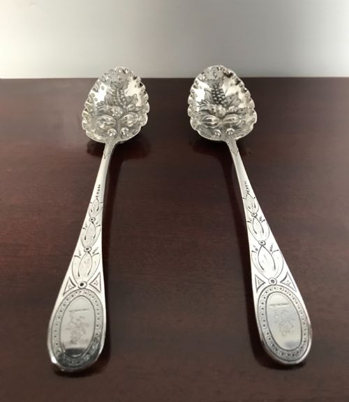 Pair Georgian Silver Berry Spoons, 1799