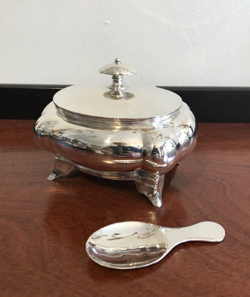 Rare George V Silver Tea Caddy with Integral Spoon