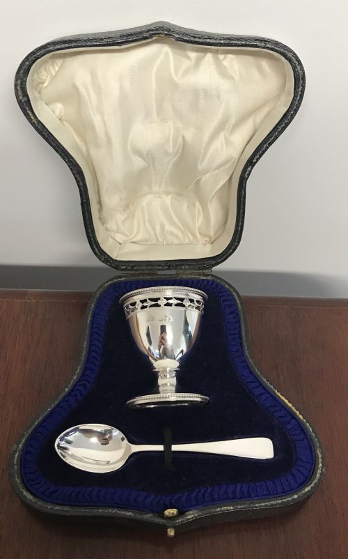 George V Silver Egg Cup Christening Gift Set
